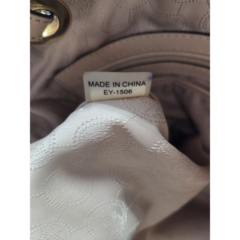 Michael Kors Jet Set Ivory Brown Crossgrain Leather MK Tote Shoulder Bag - Picture 9 of 12
